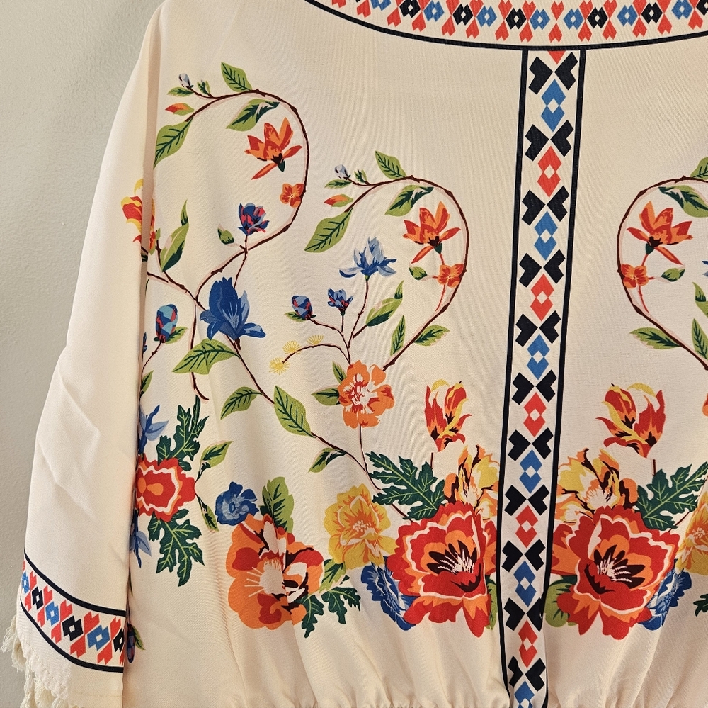 Colorful Floral Cream Dress - Picture 4 of 6